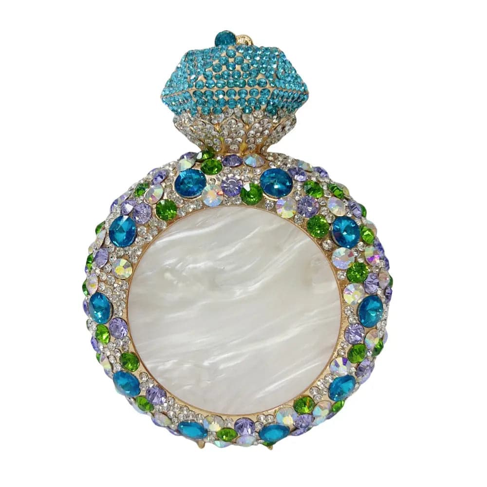 حقيبة كلاتش مسائية مرصعة بالكريستال بتصميم زجاجة عطر HB032