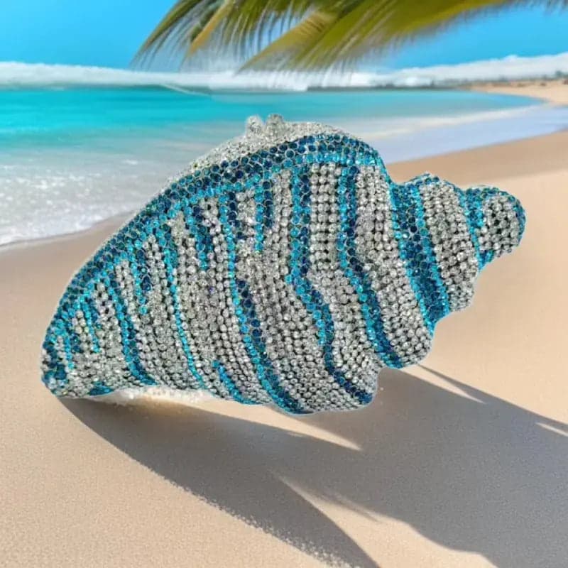 حقيبة كلاتش مسائية كريستالية بتصميم صدفة بحرية HB034