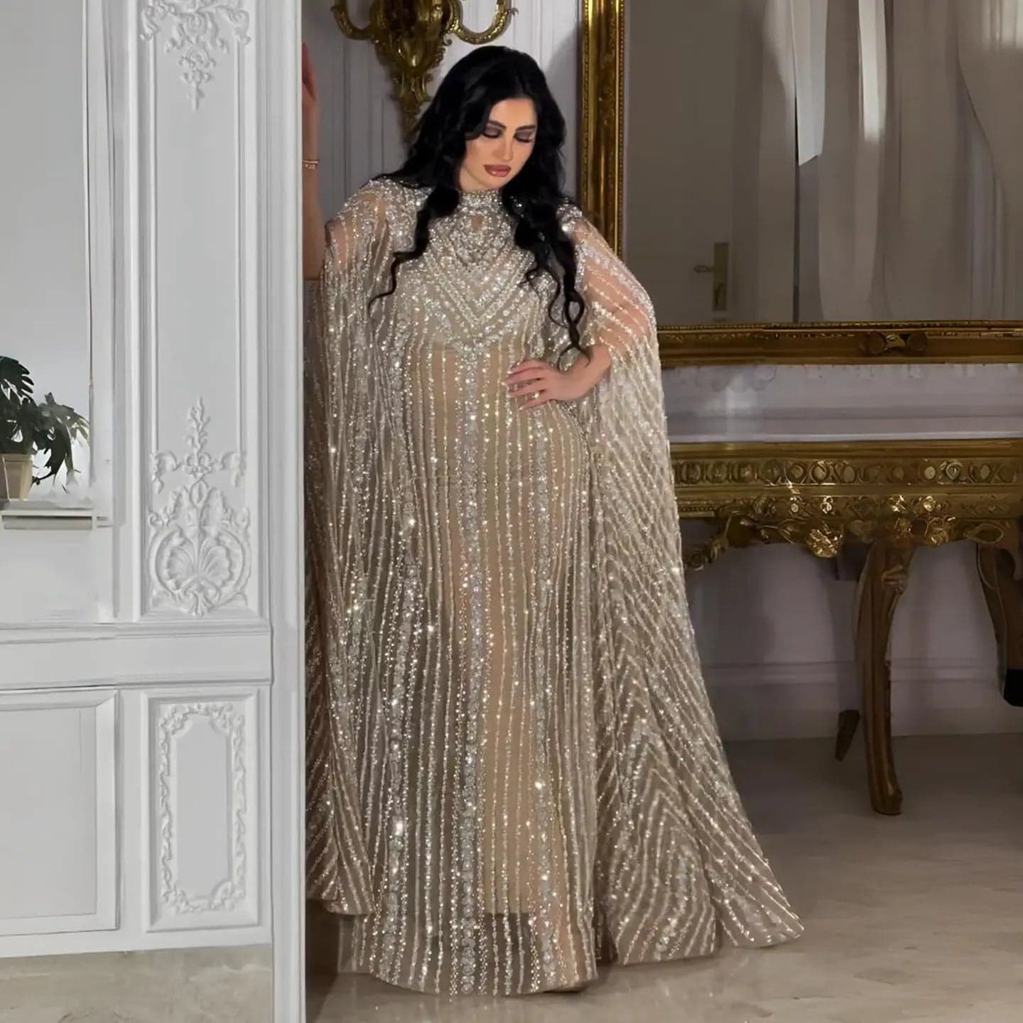 فستان سهرة فاخر من قطعتين بتصميم قفطان SS691