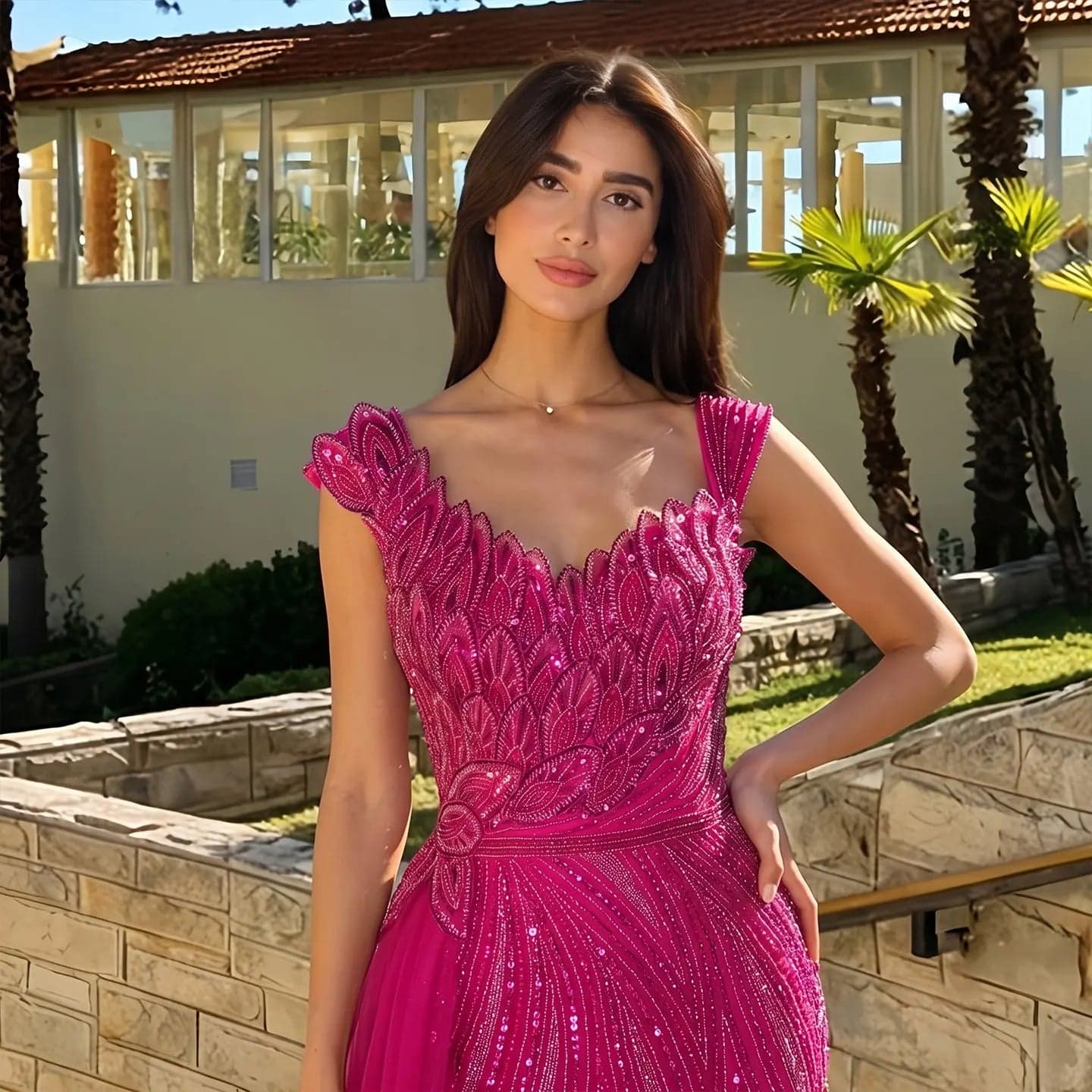 فستان سهرة بقصة حورية البحر مزين بالخرز SS106