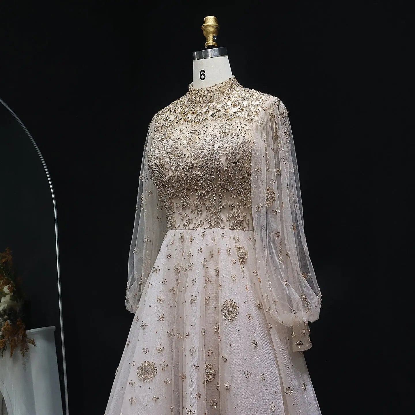 فستان سهرة شامبين بأكمام طويلة SS223