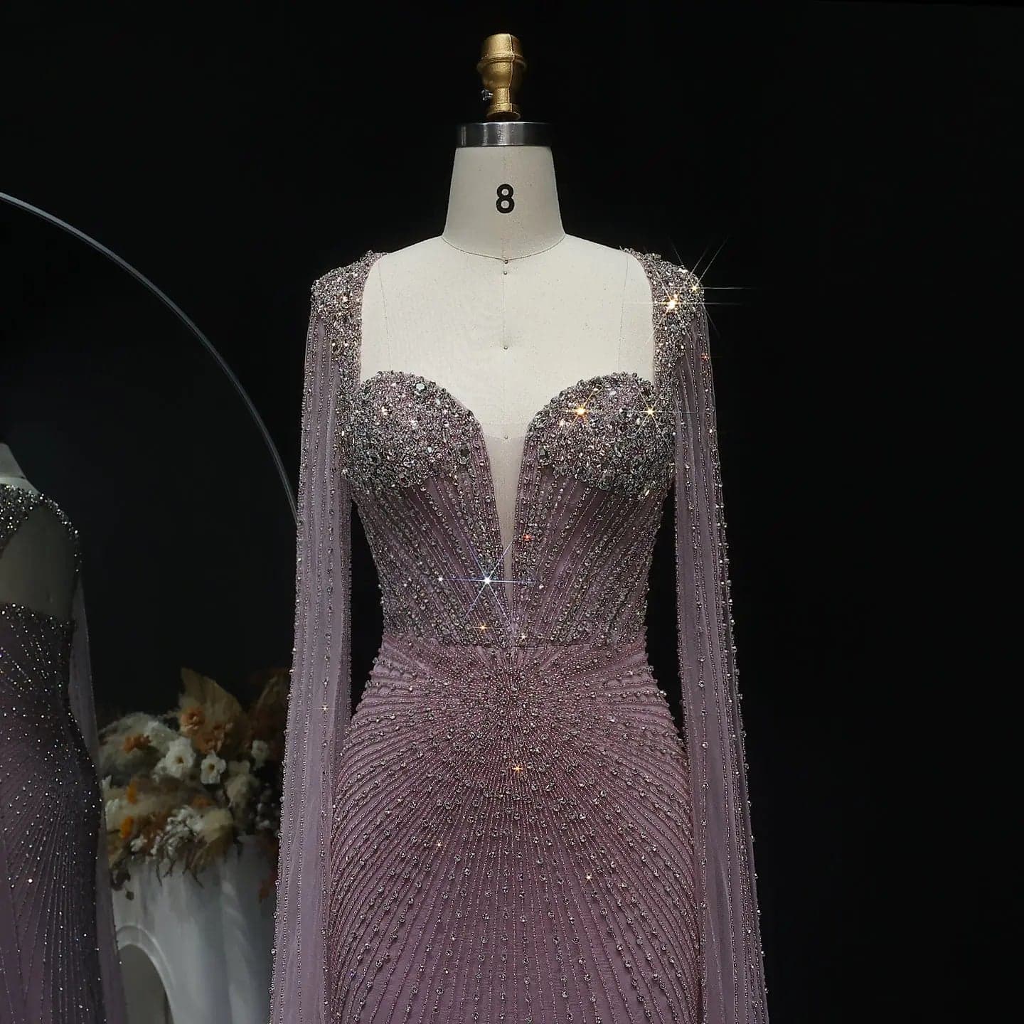فستان سهرة مزين بالكريستال مع كاب SS194