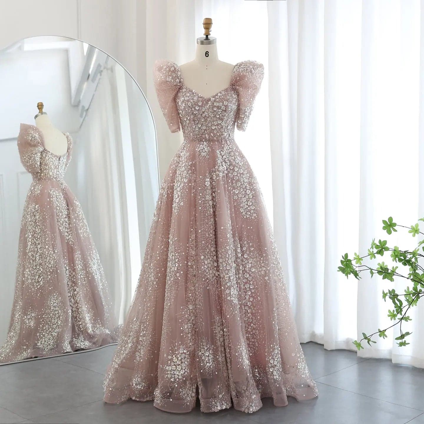 فستان سهرة لامع بأكمام منتفخة SS155