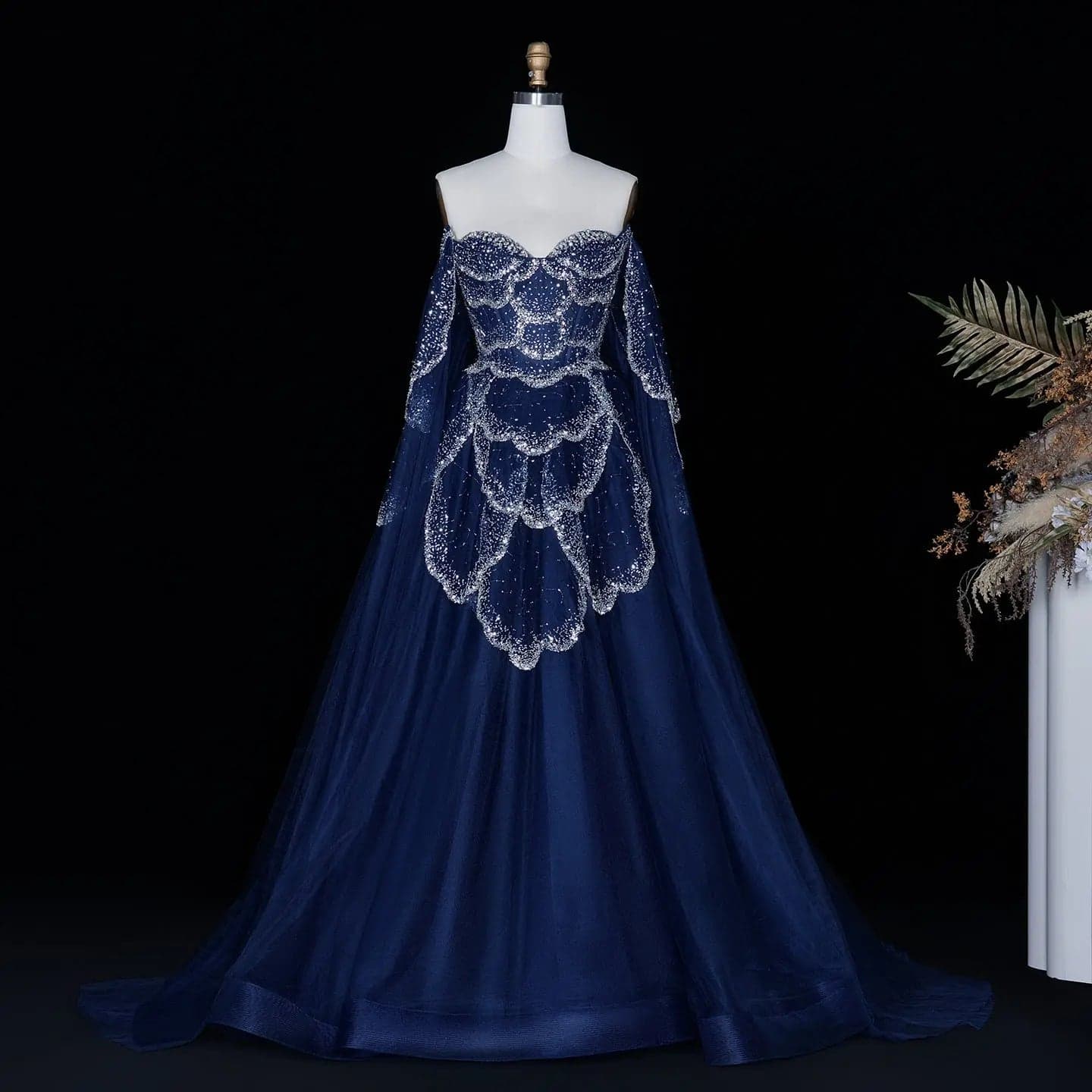فستان سهرة بقصة أميرة وأكمام كاب SS215
