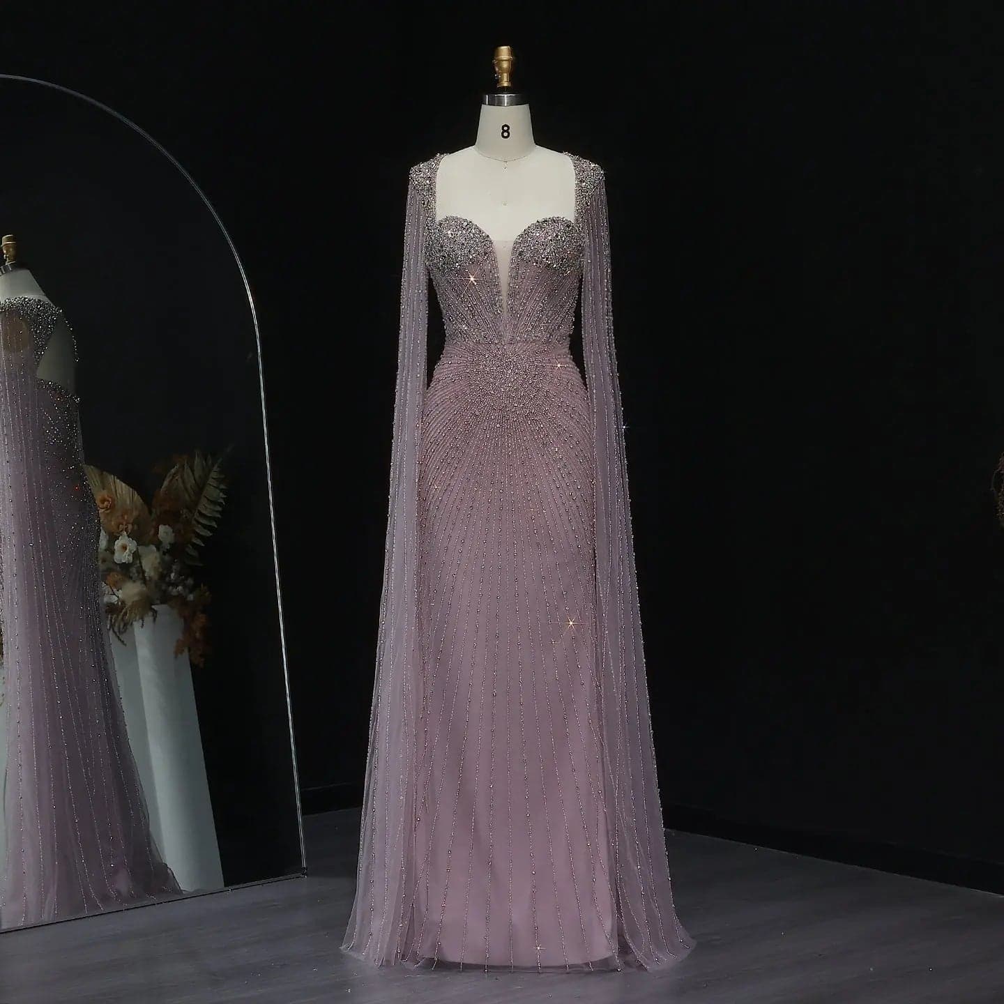فستان سهرة مزين بالكريستال مع كاب SS194