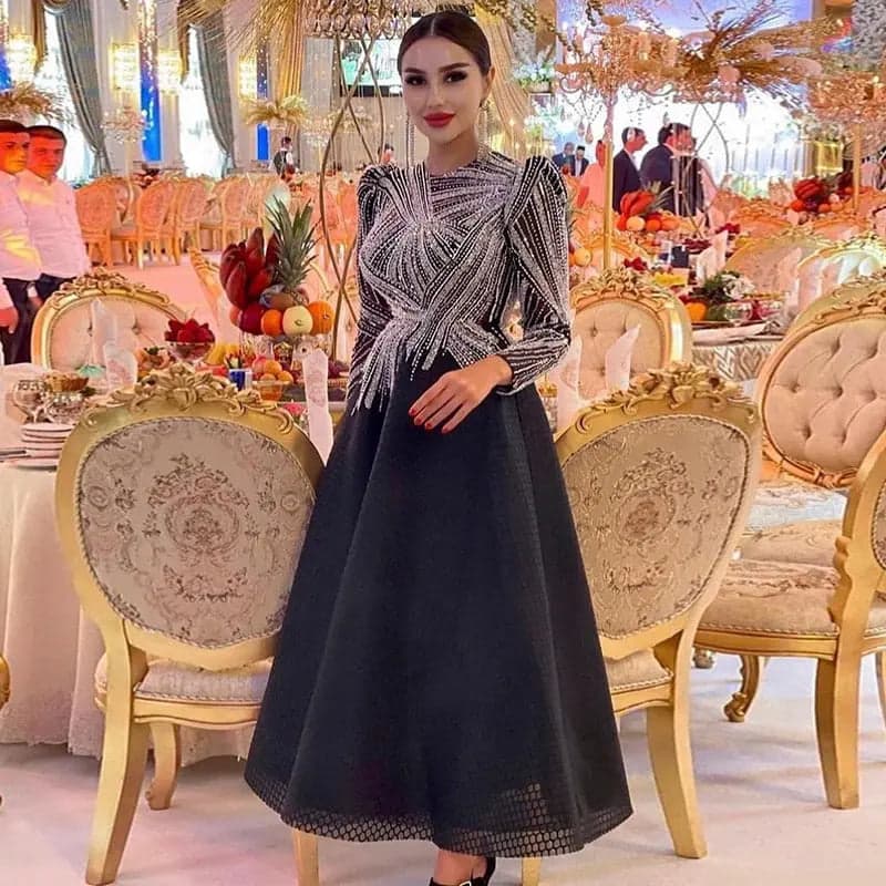 فستان سهرة أسود بأكمام طويلة SS212